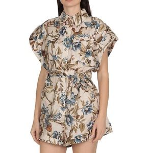 Zimmermann Aliane Roll Cuff  Linen Romper